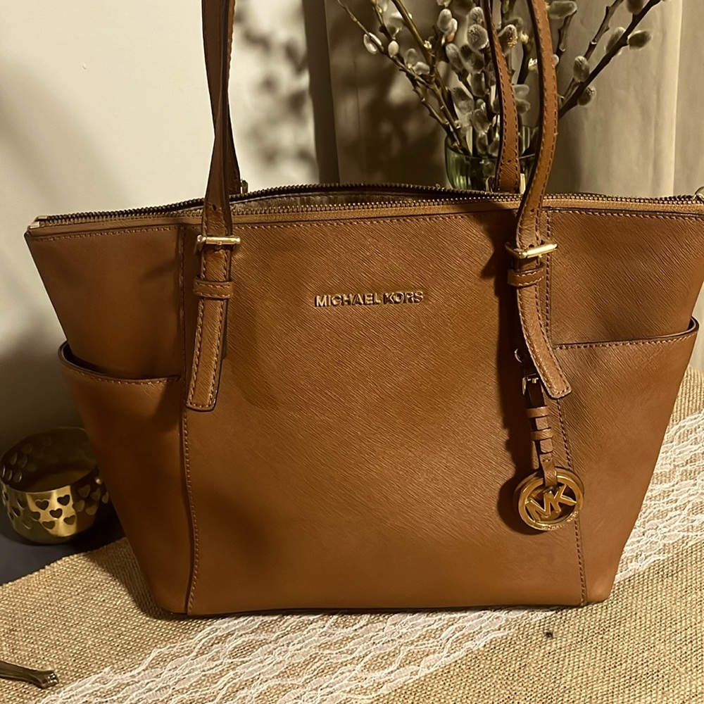 Michael Kors Tan Leather Tote with Signature Charm